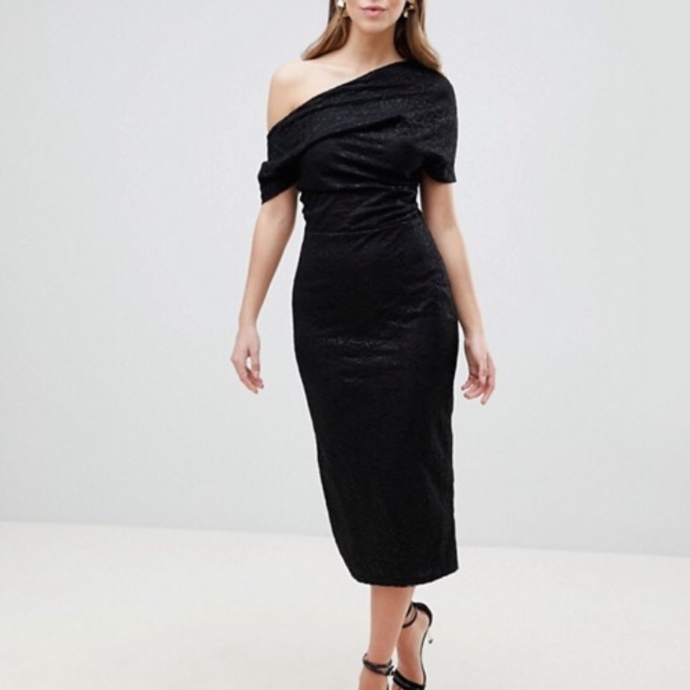 NWT LBD! Black lace midi off shoulder midi dress